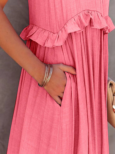 'Galatea' Ruffled Sleeveless Maxi Dress - Celes Fashion